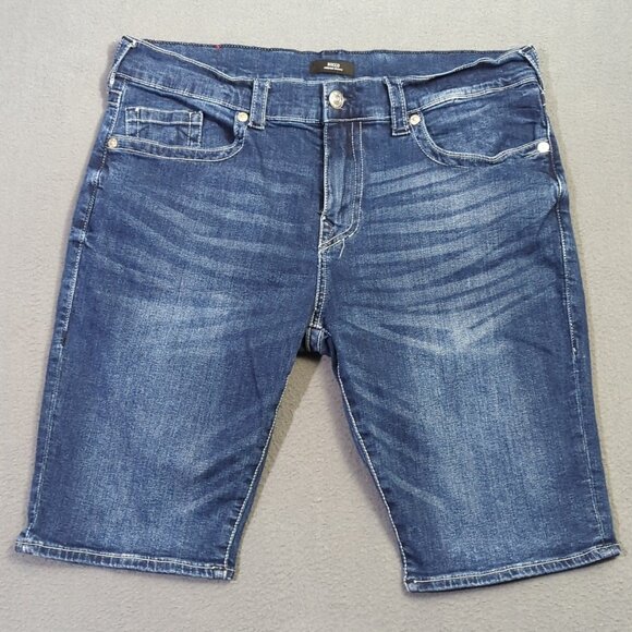 True Religion Jean Shorts Men's 38 Blue Rocco Relaxed Skinny Denim Jorts - Picture 1 of 11